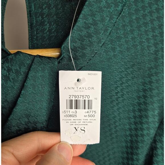 NWT ANN TAYLOR Emerald Green Houndstooth Check Women's Longsleeve Blouse Size XS - Picture 6 of 11